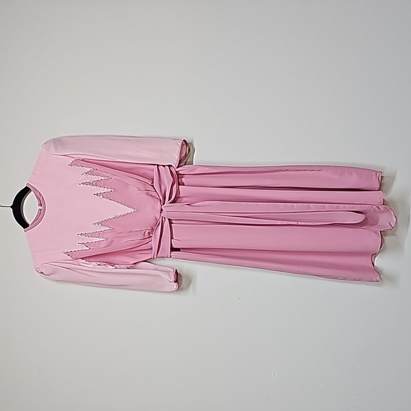 hamdmade Dresses & Skirts - 70s 80s Vintage handmade dress. Jester color block pink and rhinestones midi LS